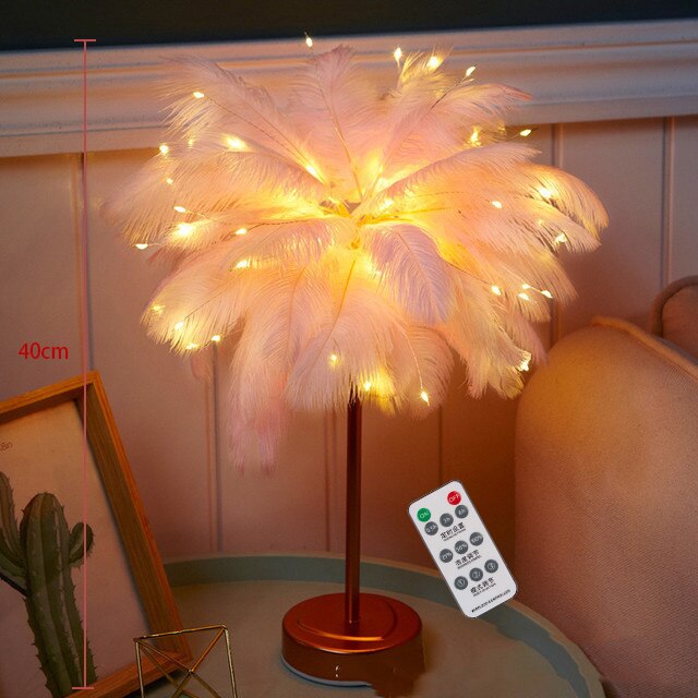 Feather Lamp Home Decoration Bedroom LED Night Light iHotel ns Girl Heart Bedside Lamp Modern Wedding Decoration Small Lantern Festive Gift ShopOnlyDeal