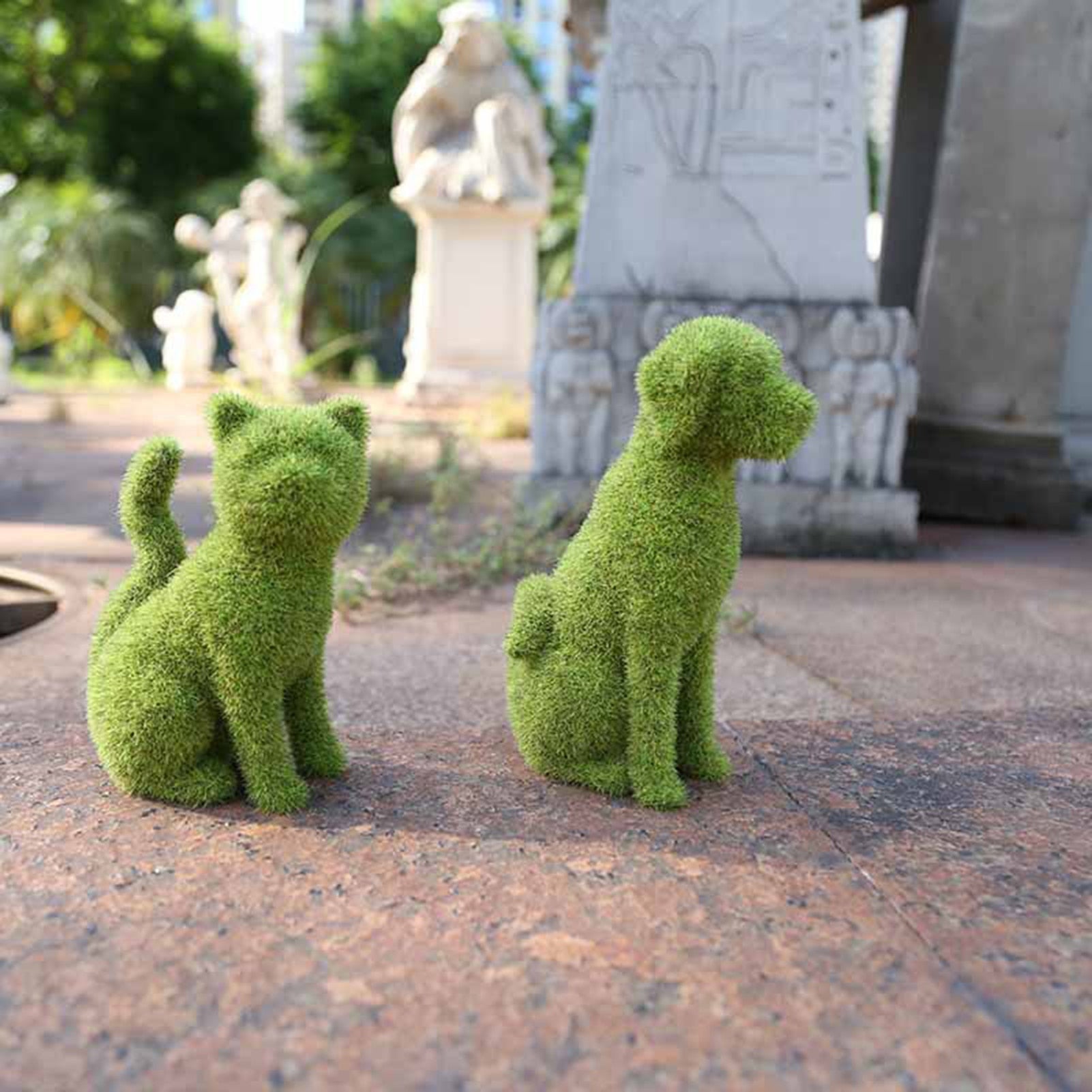 Grass Dog / Cat Statue Courtyard Anima Cute Dog Statues Grass Green Simulation Flocking Puppy Ornaments Moss Grass Cat Figurines Garden Decor ShopOnlyDeal