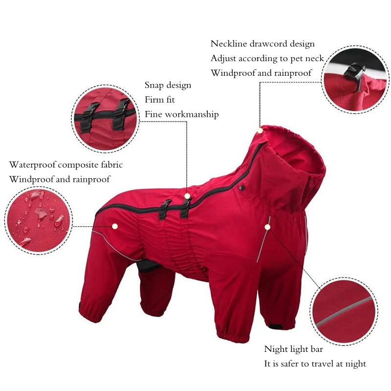 Reflective Waterproof Dog Coat | Outdoor Winter Warm Jacket for Medium & Large Dogs | Big Jumpsuit Raincoat ShopOnlyDeal