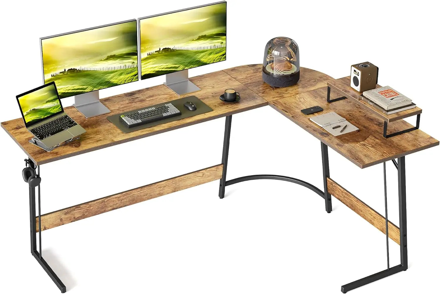 67-Inch L-Shaped Gaming Desk - Carbon Fiber Surface, Computer Corner Desk with Large Monitor Stand ShopOnlyDeal