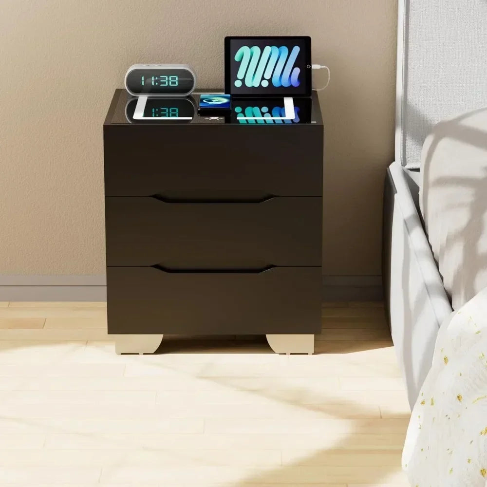 Nightstands Bedside Table with LED Lights, Charging Station and Smart Occupancy Sensor with Drawers for Bedroom Furniture ShopOnlyDeal