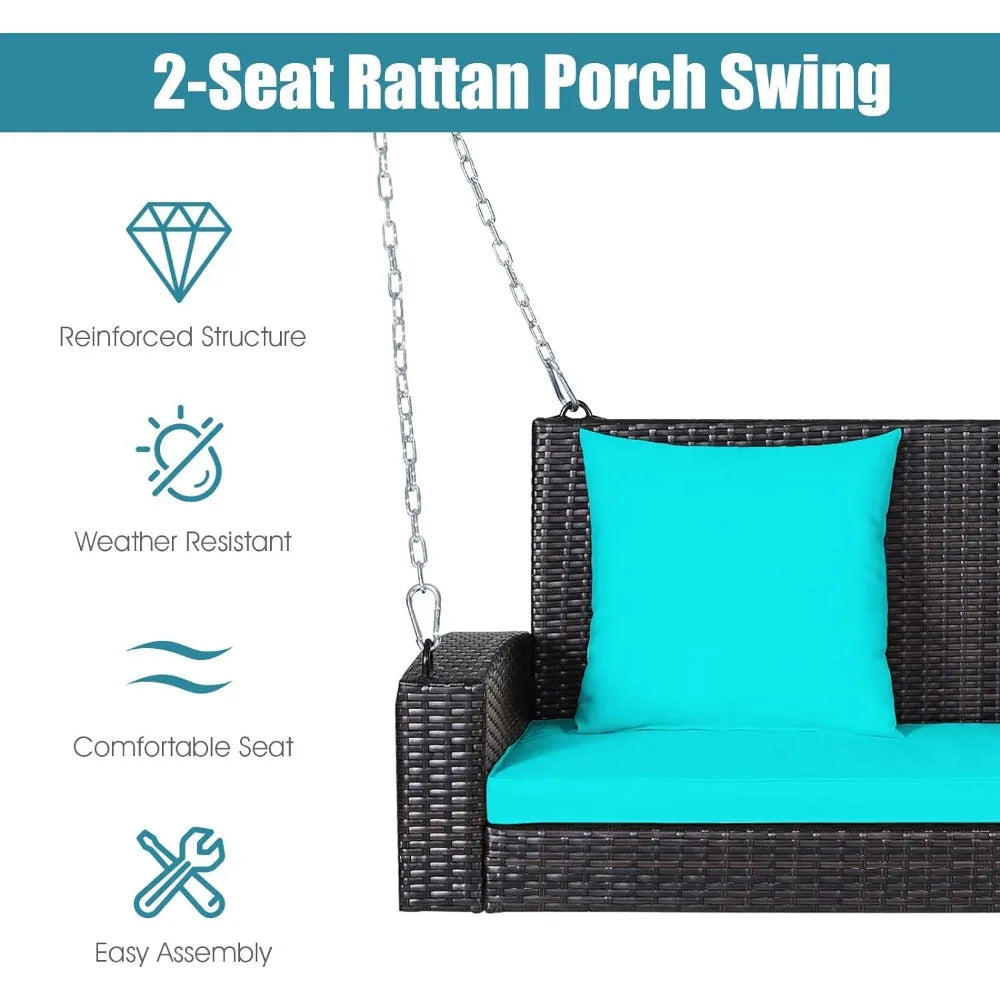 Luxurious Double Wicker Porch Swing with Cushion | Sturdy Outdoor Swing with Steel Chain | 800 lbs Capacity | Perfect for Garden, Patio, or Backyard Relaxation ShopOnlyDeal