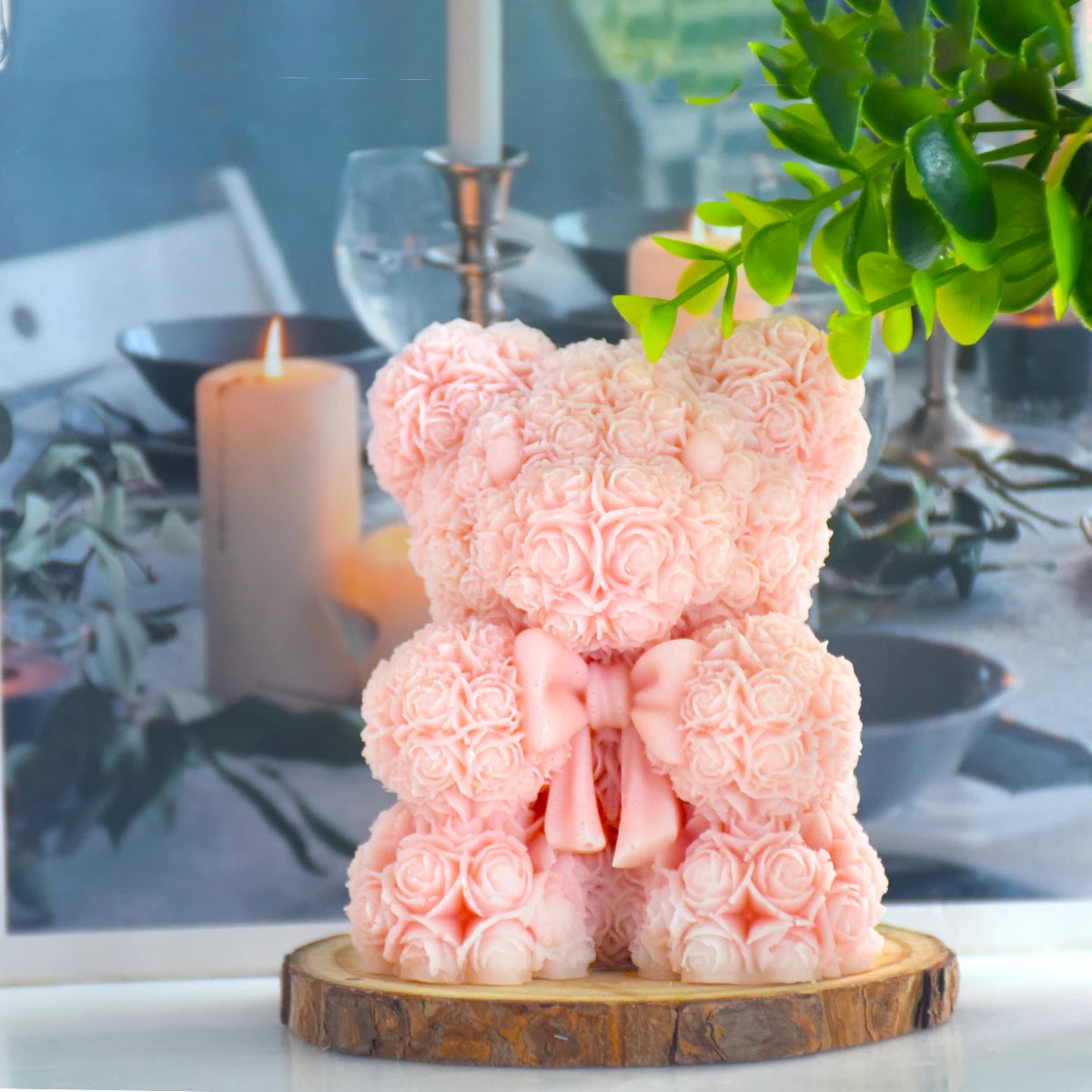 Rose Love Bear Plaster Mold - Create Beautiful Bouquet Aromatherapy Candles - Silicone Mold for Furniture Decoration - Ideal Couple Birthday Gift ShopOnlyDeal