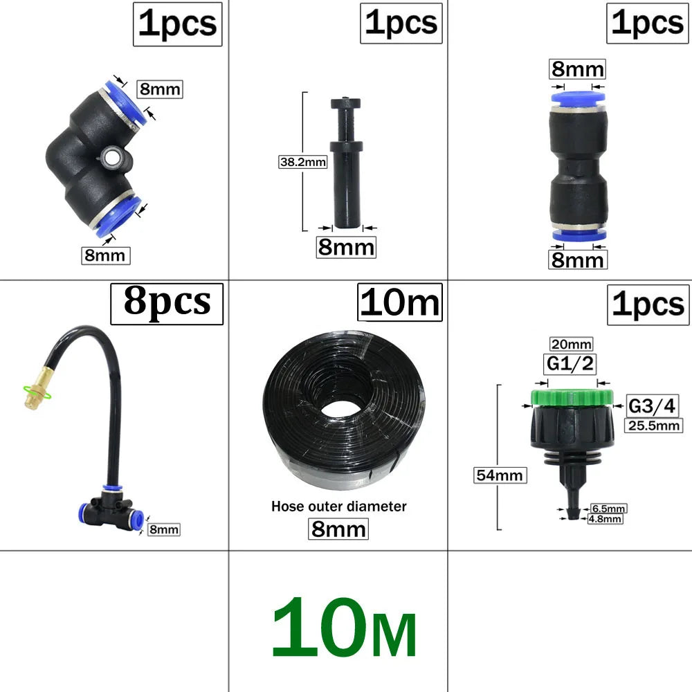 Outdoor Misting Cooling System DIY Garden Irrigation Watering 8mm Brass Atomizer Nozzles Connector Kit for Patio Greenhouse ShopOnlyDeal