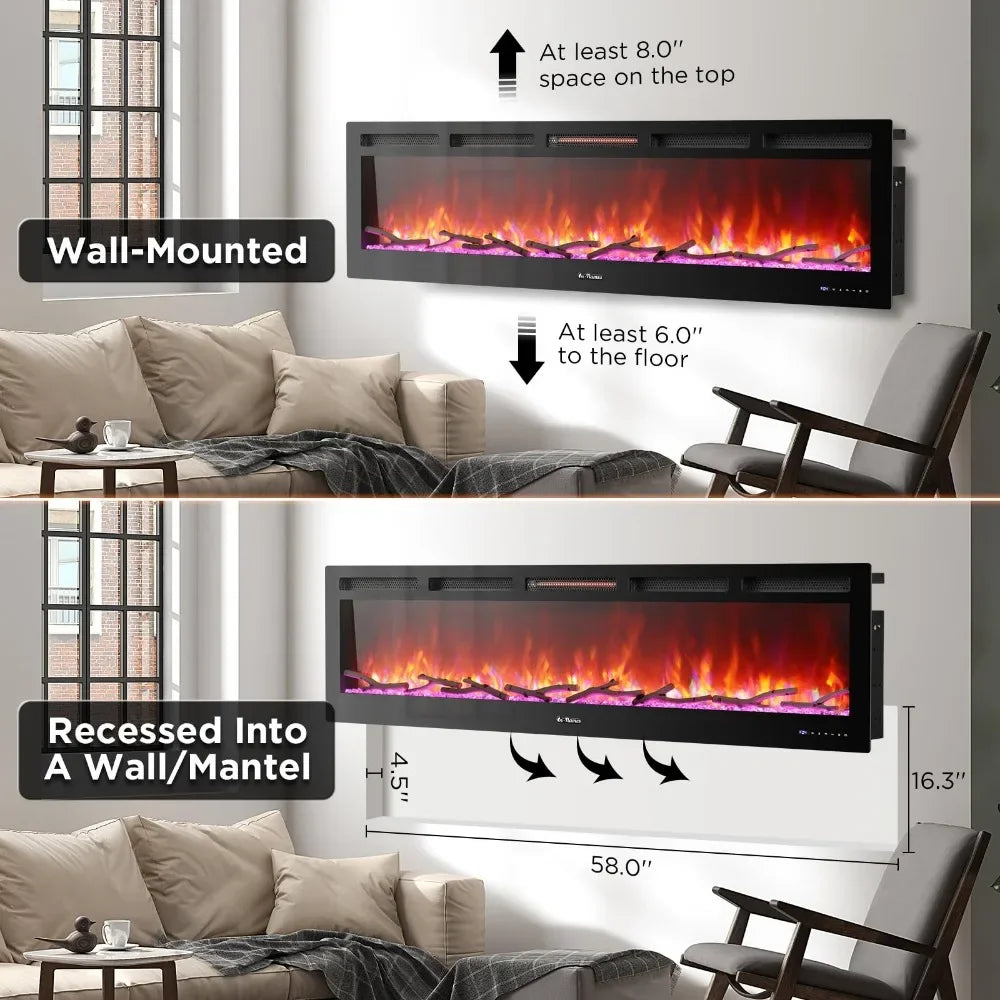 2023 New 72” Smart WiFi Infrared Electric Fireplace , Recessed or Wall Mounted, Remote Control and App ShopOnlyDeal