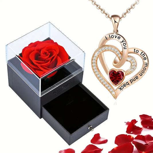 Luxury Love Heart Zircon Necklace With Rose Gifts Box For Women Girlfriends 2023 New Fashion Valentine Christmas Jewelry Gift ShopOnlyDeal