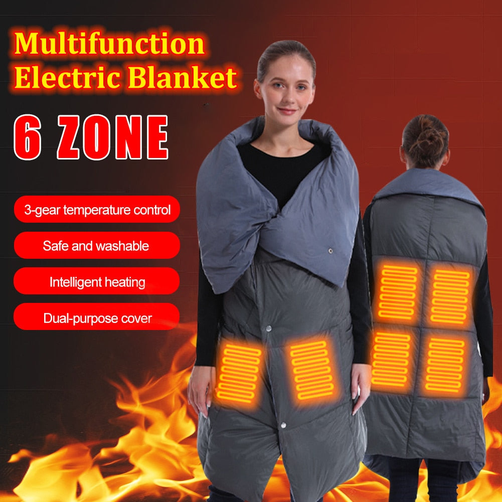 Electric Blanket Wearable USB Heated 6 Areas Heating Vest  Blanket Wrap Multifunction Cushion For Home Outdoor ShopOnlyDeal