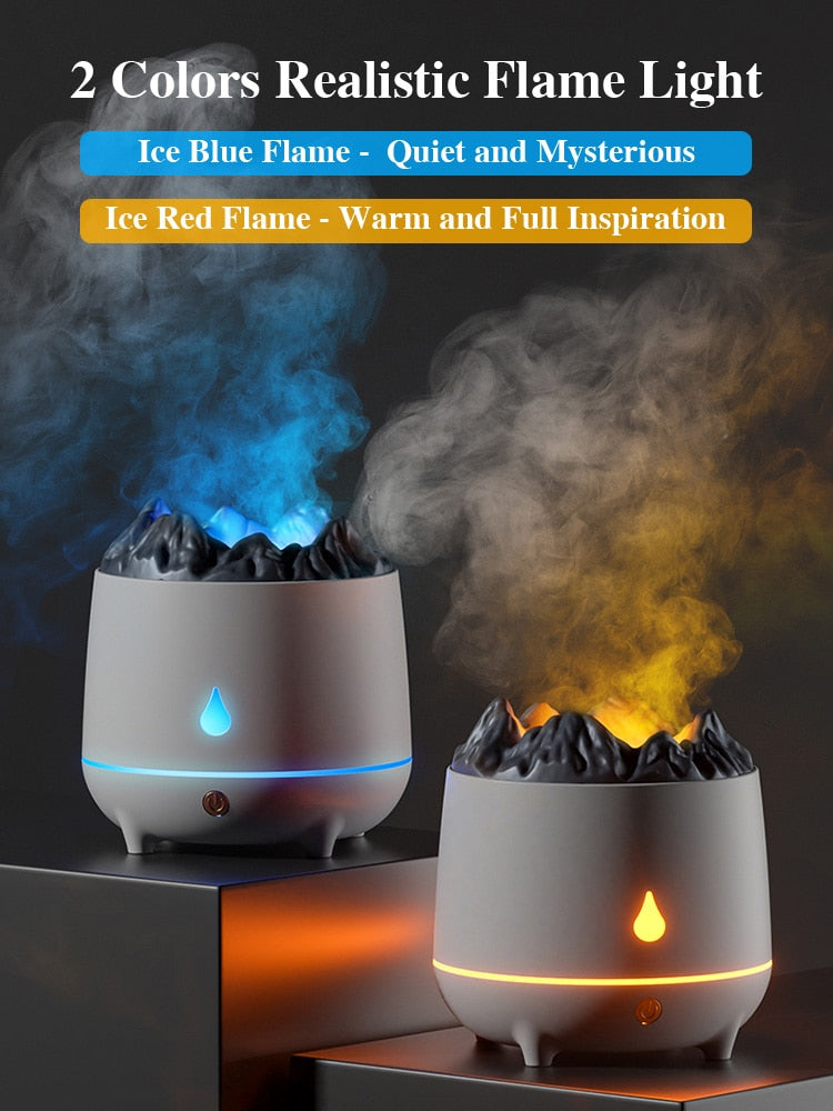 Volcano Humidifier Aroma Diffuser Blue Flame Fire Ambient Essential Oils Perfume for Home Fragrance Smell Mist Spayer USB 400ml ShopOnlyDeal