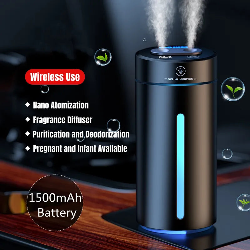 380ML Double Spray Vehicle Air Humidifier USB Charging Mini Essential Oil Diffuser with Mood Light Wireless Car Aroma Humidifier ShopOnlyDeal