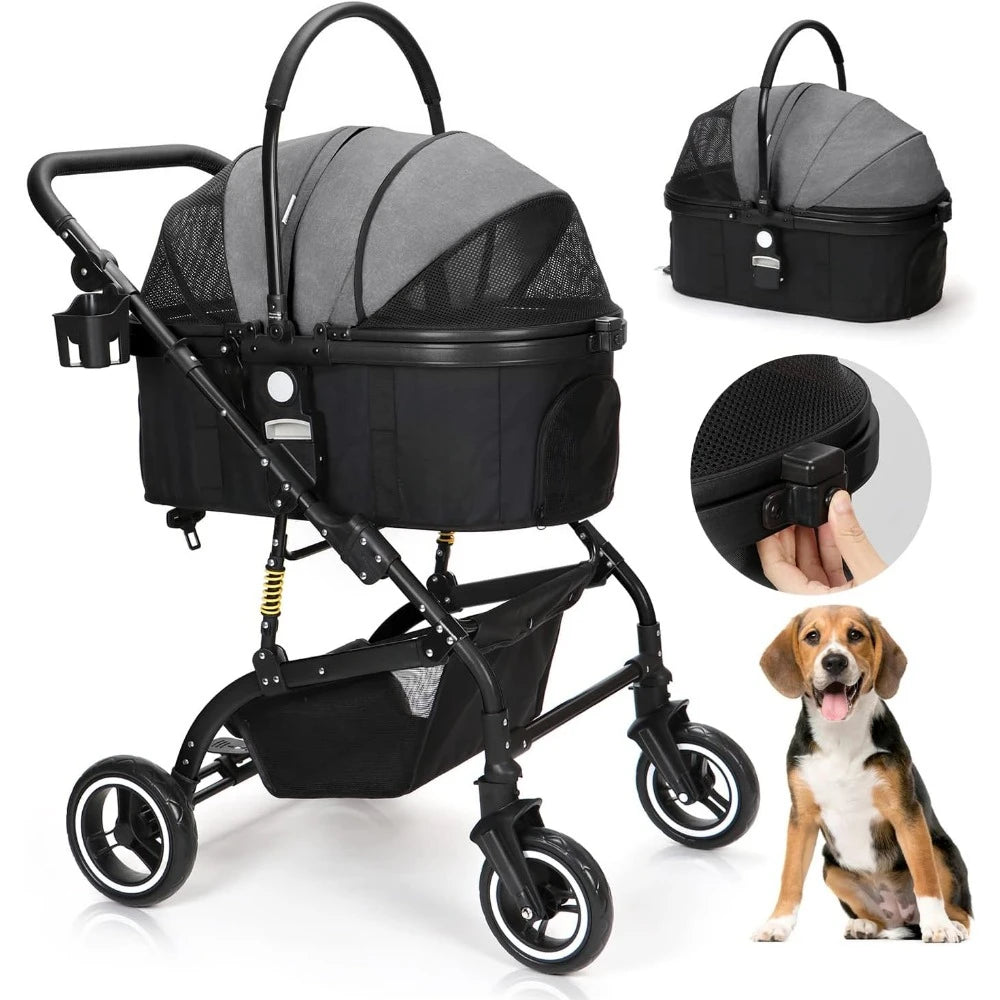 Pet Trolley 3-in-1 Pet Strollers for Small Medium Dogs Cat With Detachable Carrier Foldable Travel Pet Gear Stroller Car Dog ShopOnlyDeal