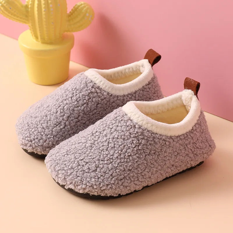 Children Cotton Slippers Solid Warm Kids Winter Home Shoes Boys Girls Plush Floor Shoes Indoor Soft Sole Anti-slip Cotton Shoes ShopOnlyDeal