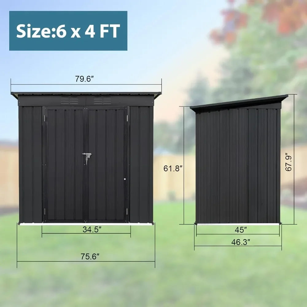 Outdoor Storage Shed, 6 X 4 Ft Outdoor Storage Sheds with Metal Foundation & 2 Lockable Doors, All Weather Metal Shed ShopOnlyDeal