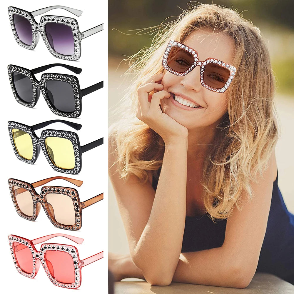 Crystal Oversized Sunglasses - Fashion Square Sunglasses for Women, Retro UV400 Eyewear ShopOnlyDeal