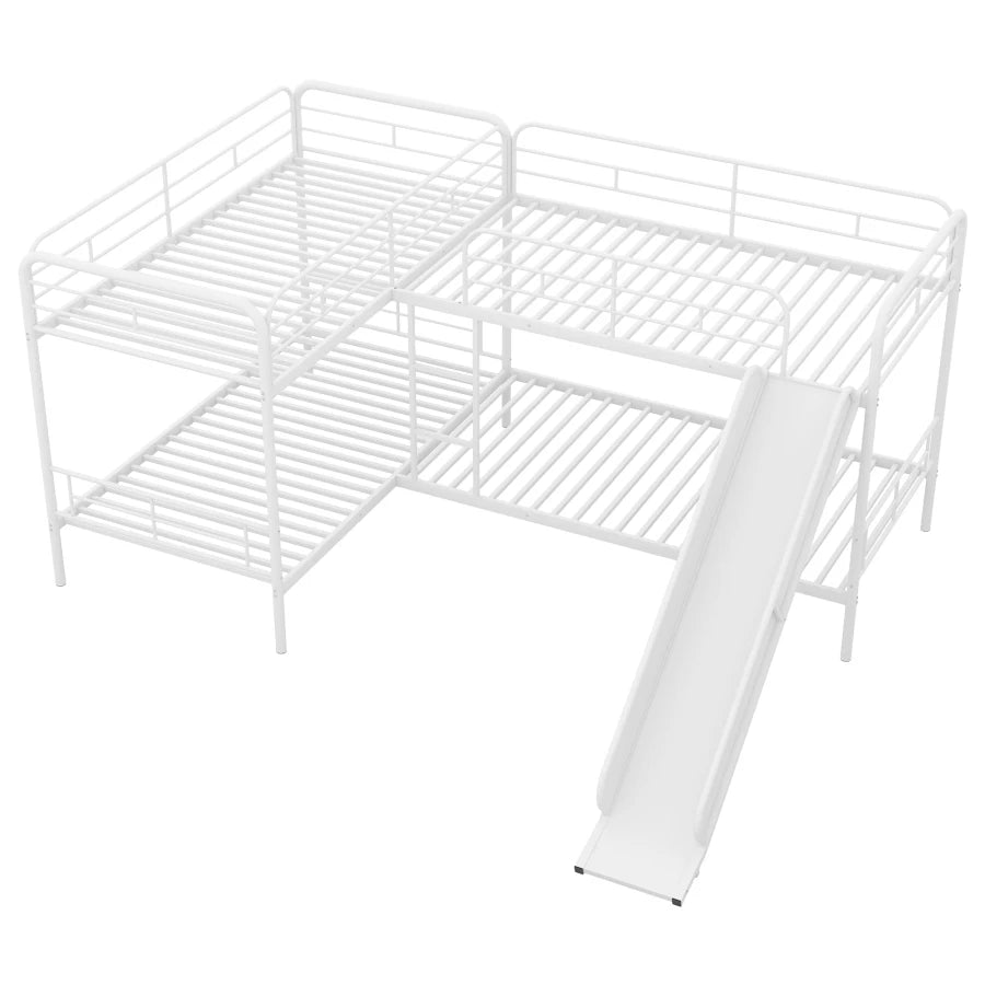 Twin Size L-Shaped Bunk Bed with Slide and Ladder, White ShopOnlyDeal