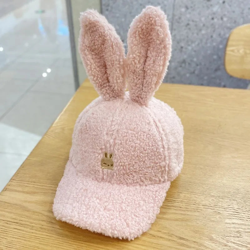 Casual Cute Rabbit Ears Baseball Cap - Fall and Winter Show Face Small Hundred with Lamb's Wool Duck Tongue Hat - Warm Rebound Cap ShopOnlyDeal