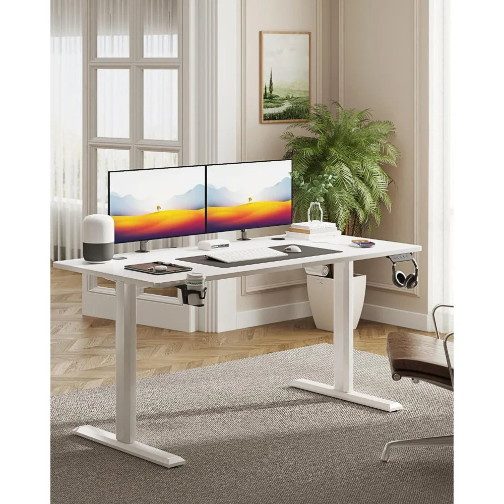 43x24 Inches Electric Standing Desk | Mobile PC Setup Desk | White Office Computer Table with Accessories ShopOnlyDeal