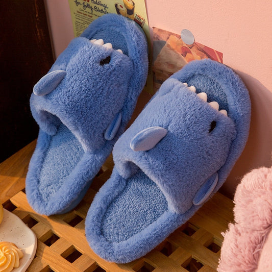 Autumn And Winter Cartoon Shark Wool Slippers For Women Soft Home Men's Indoor Household Open Toe Plush Cotton Slippers Trendy 2023 ShopOnlyDeal