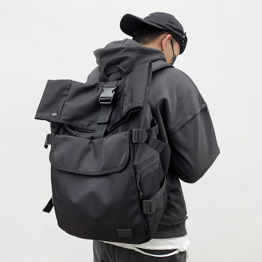 Streetwear Pocket Men Nylon Backpack Large Capacity Laptop School Teenager Backpack Causal Black Commuter Travel Men Backpack ShopOnlyDeal