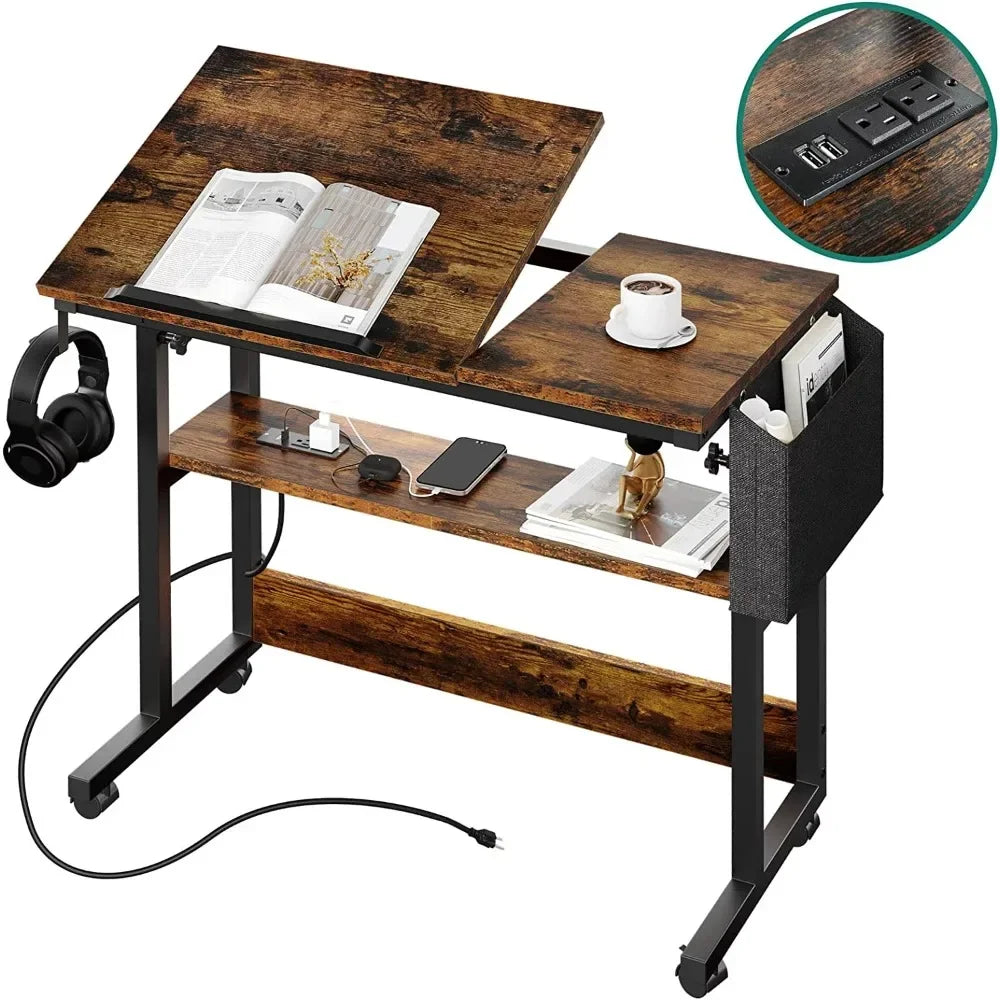 Portable Laptop Table with Charging Station, Height Adjustable Standing Rolling Computer Desk with Tiltable Tabletop ShopOnlyDeal