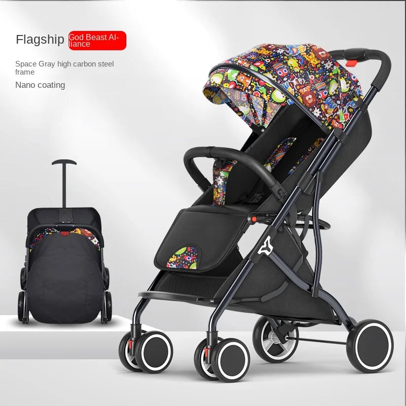 One-Touch Folding to Board the Baby Stroller Lightweight Four-Wheel Shock Sitting and Lying Down One-Way Push Newborn Stroller ShopOnlyDeal