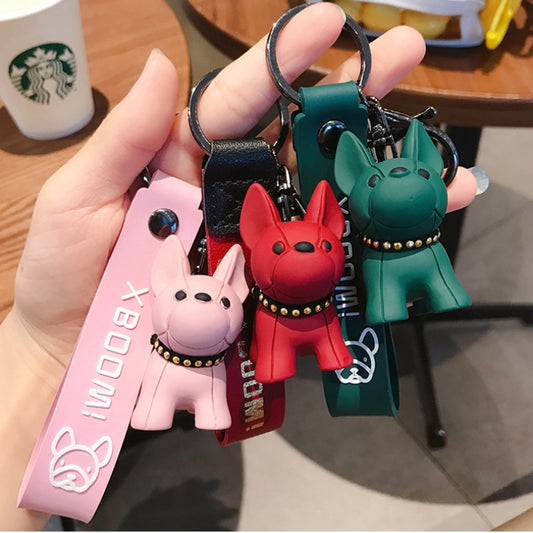 French Bulldog Punk Keychain PU Leather Dog Keychains Fashion for Women Bag Pendant Jewelry Trinket Key Ring Key Chain Men's ShopOnlyDeal