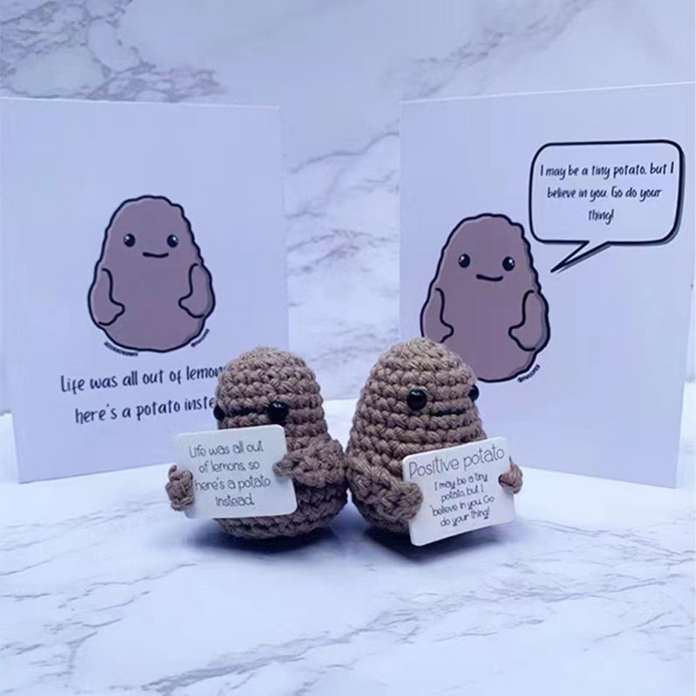 Positive Potato Affirmation Funny Gifts Cute Wool Knitting Doll With Positive Card Positivity Affirmation Cards Funny Knitted Potato Doll Xmas ShopOnlyDeal