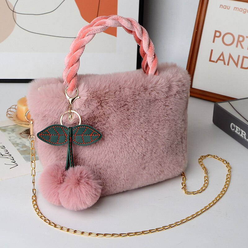 Handbag Female Girls Faux Fur Bags Sweet Girl Cross Body Money Clutch Hairy Bag Kawaii Elegant Korean Style Ins All-match ShopOnlyDeal