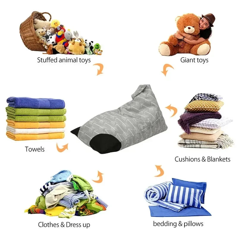 Large Capacity Bean Bag Organizer | Stuffed Animal & Plush Toy Storage | Canvas Stripe Chair Sofa with Zippers for Kids ShopOnlyDeal