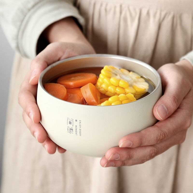 Japanese Large Ramen Bowl  Style Rice Soup Bowl with Lid Stainless Steel Kitchen Double Layer Fruit Metal Tableware Food Container ShopOnlyDeal