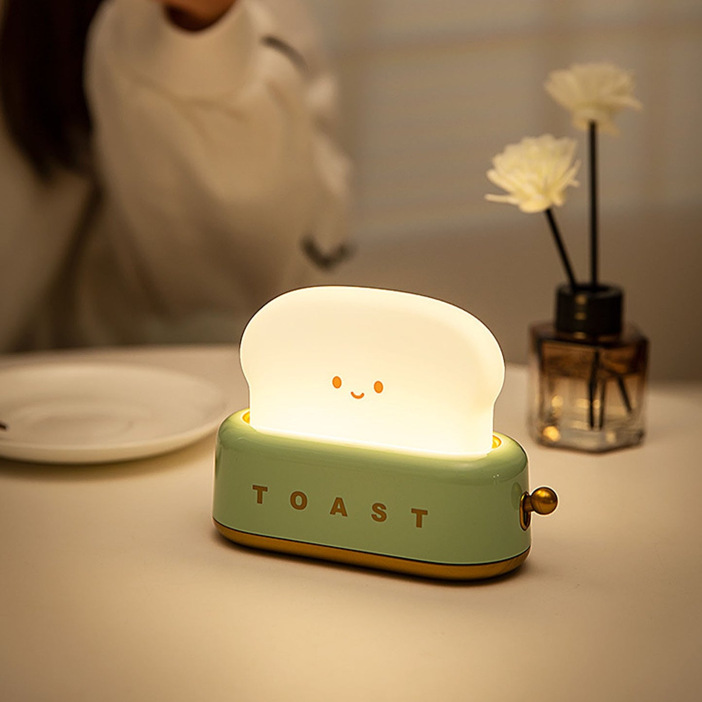 Cute Toast Lamp Dimmable LED Night Light with Rechargeable Battery and Timer Setting - Perfect for Nursery or Bedroom ShopOnlyDeal