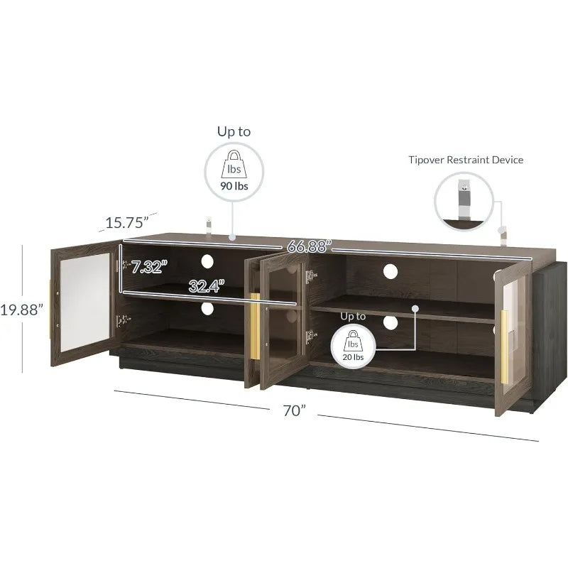 70" TV Stand for TVs up to 75", Modern TV Cabinet & Entertainment Center with Shelves, Wood Storage Cabinet for Living Room or ShopOnlyDeal