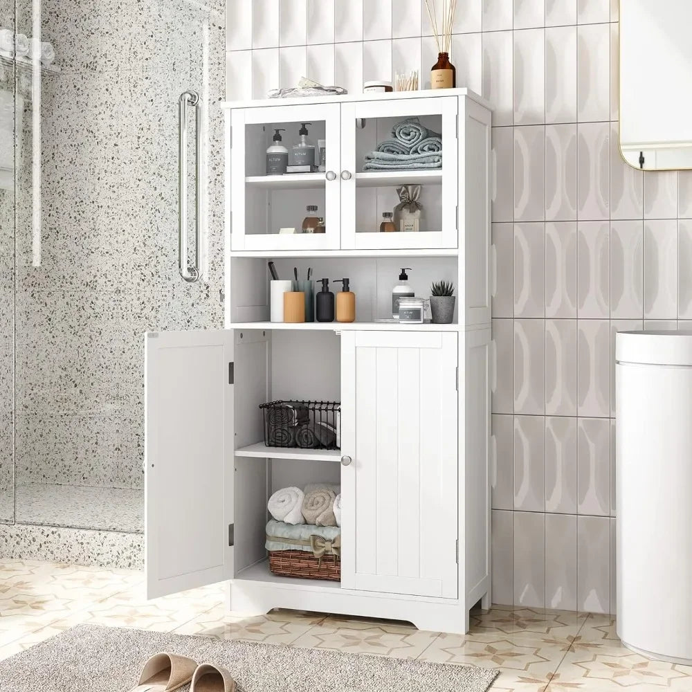 Bathroom cabinet, independent floor standing cabinet with open shelves, large display cabinet with doors, bathroom cabinet ShopOnlyDeal
