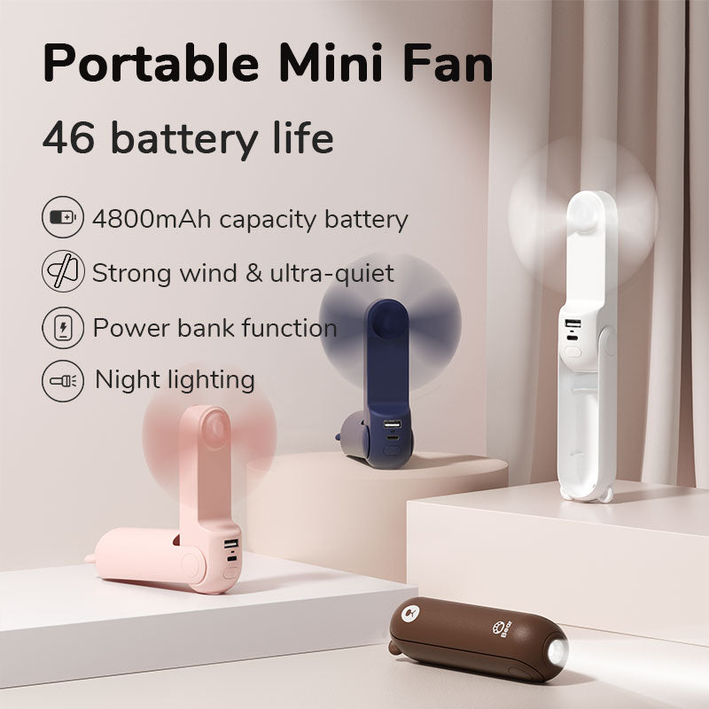 JISULIFE Portable Fan Mini Handheld Fan USB 4800mAh Recharge Hand Held Small Pocket Fan with Power Bank Flashlight Feature ShopOnlyDeal