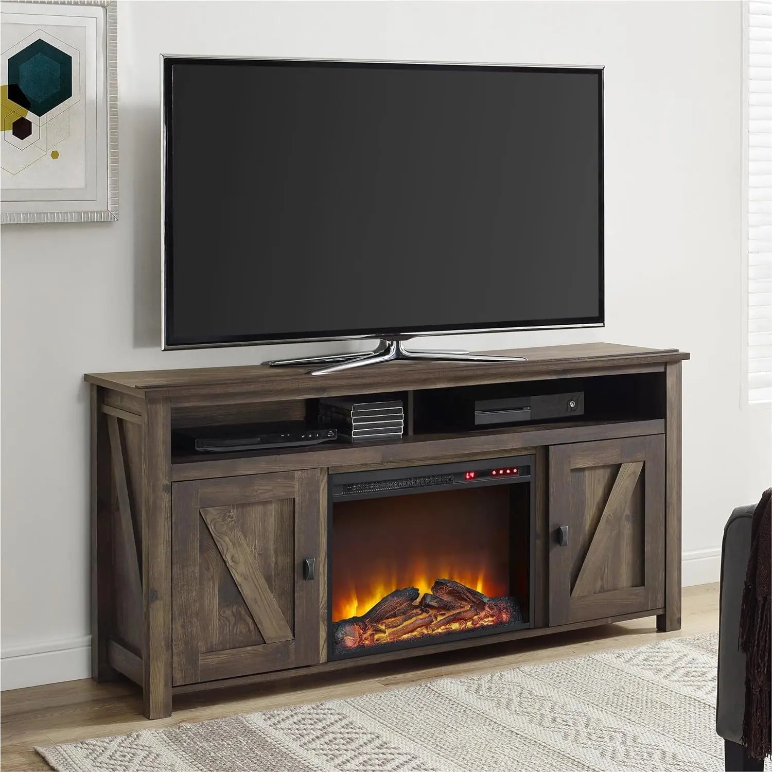 Electric Fireplace TV Console for TVs up to 60", Rustic ShopOnlyDeal