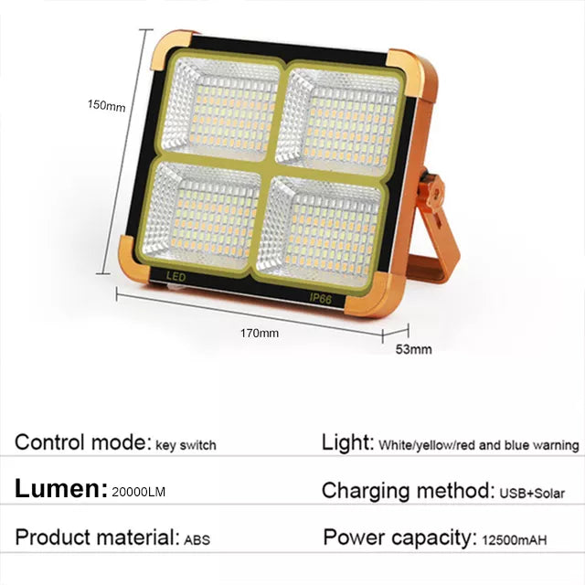 Solar Flood Light - Portable Outdoor LED Spotlight - New Rechargeable Solar Flood Light Outdoor Portable LED Reflector Spotlight Rechargeable Projector Floodlight Construction Lamp ShopOnlyDeal