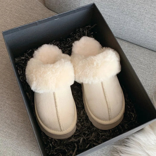 Fur Slippers Women Winter Plush Sandals  Luxury Slip on Platform Slides Female Thick Sole Designer Cotton Home Shoes ShopOnlyDeal