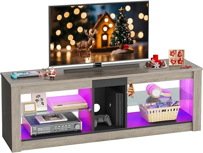 Entertainment Center LED Gaming TV Stand for 55+ Inch TV Adjustable Glass Shelves 22 Dynamic RGB Modes TV Cabinet Game ShopOnlyDeal