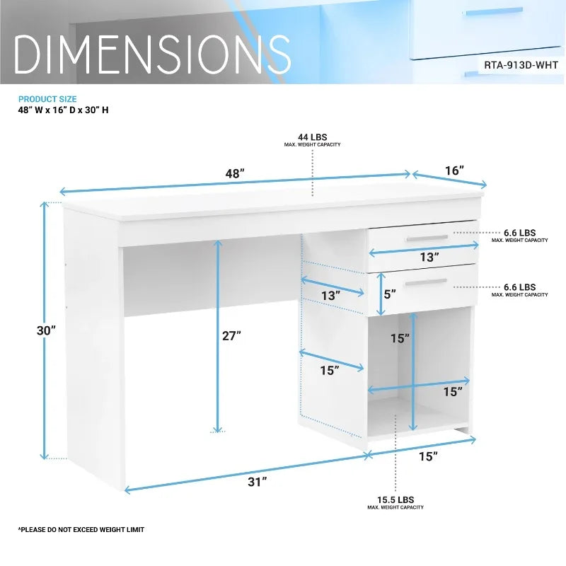 Techni Mobili White Computer Desk for Home Office or Bedroom, with Drawers Ideal for Small Spaces ShopOnlyDeal