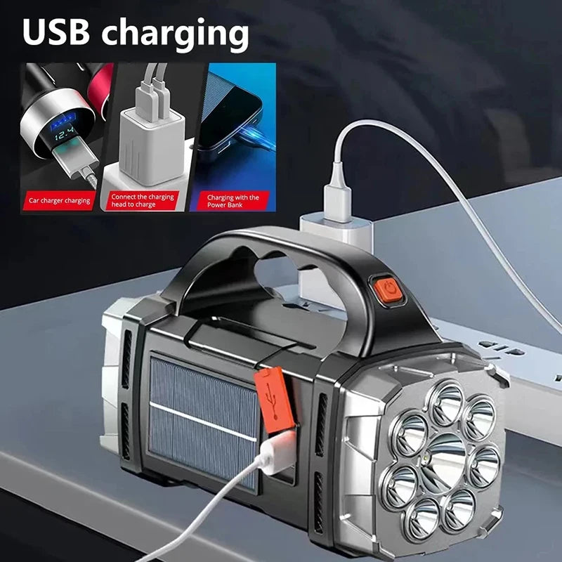 Portable Powerful USB Rechargeable Flashlight Solar LED Light With COB Work Light 4 Gear Charge Mobile Phone Camping Lamp ShopOnlyDeal