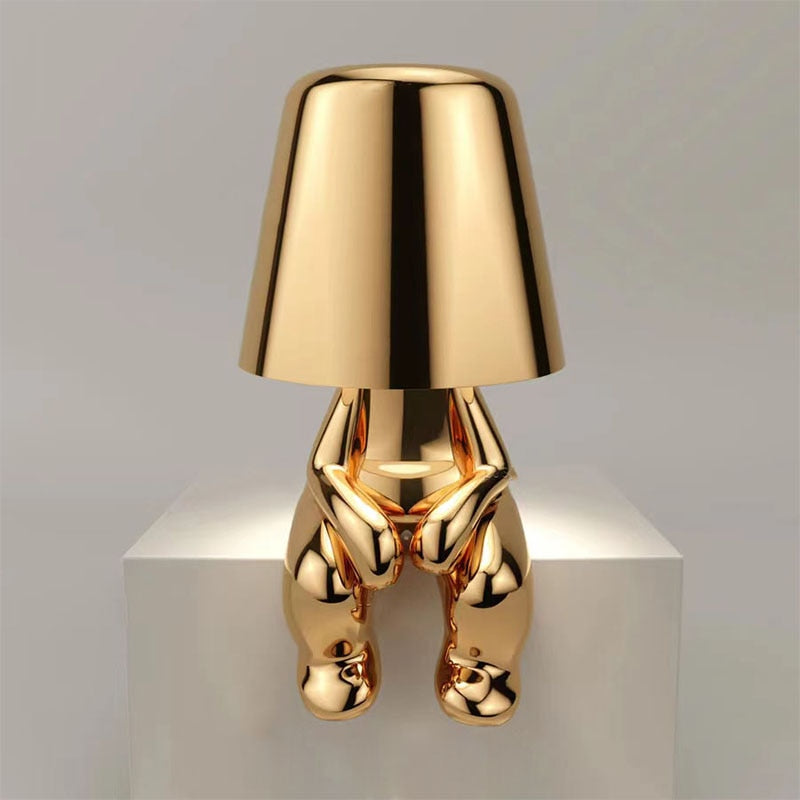 Golden Man Table Lamp Resin Led Night Light Coffee Bar Bedroom Room Decor Cartoon Thinker Lamps Children's Day Gift Italy Little ShopOnlyDeal