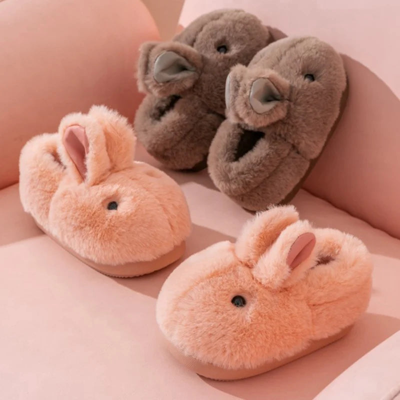 Toddler Kids Cotton Slippers Plush Thickened Cute Rabbit Children Boys Girls Warm Slippers Indoor Kids Anti-slip Floor Shoes ShopOnlyDeal