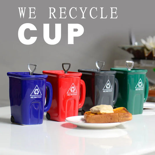 Funny Style Ceramic Mug Trash Can Shape New 2024 Cup Creative Funny Coffee Cup Milk Mug Large Capacity Ceramic Mug with Shove Gift ShopOnlyDeal