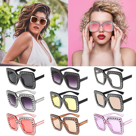 Crystal Oversized Sunglasses Fashion Square Sunglasses for Women Retro UV400 Eyewear ShopOnlyDeal