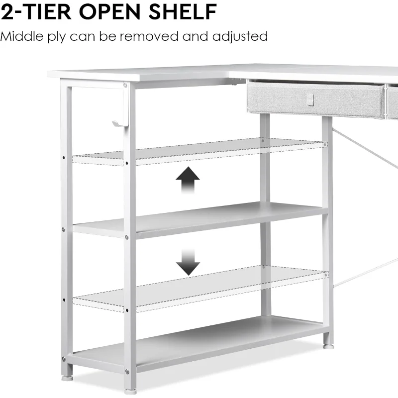 Compact and Functional: Small Desk with Drawers, 39" Corner Desk with Storage, Shelves, and Side Pouch - Your Space-Saving Study Solution ShopOnlyDeal