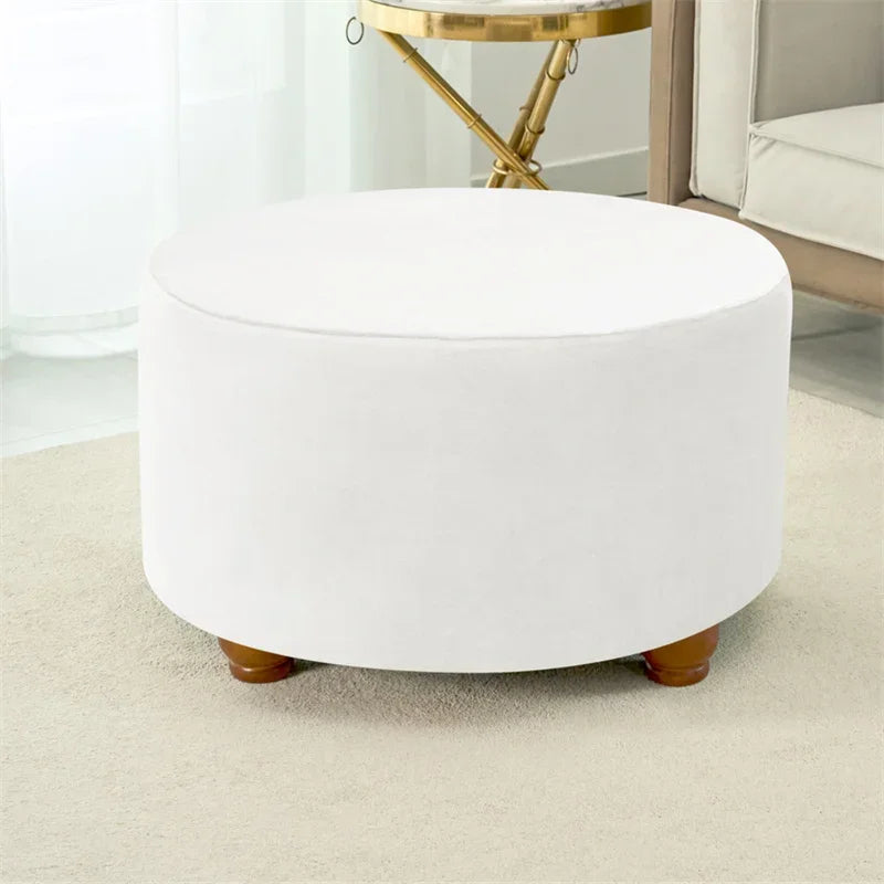 Ottoman Stool Cover Velvet Round Elastic Sofa Footrest Cover Washable All-inclusive Footstool Seat Slipcover Furniture Protector ShopOnlyDeal