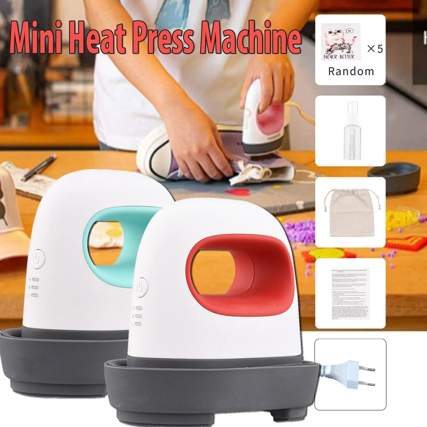 Portable Mini Iron Heat Press Machine Short Sleeve DIY Etsy Seller Label Hot Stamping Machine T-Shirt Printing Easy Heating Transfe ShopOnlyDeal