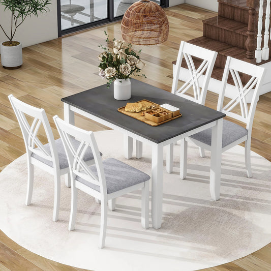 Chic Rustic Minimalist Wood 5-Piece Dining Table Set with 4 X-Back Chairs - Perfect for Small Spaces ShopOnlyDeal