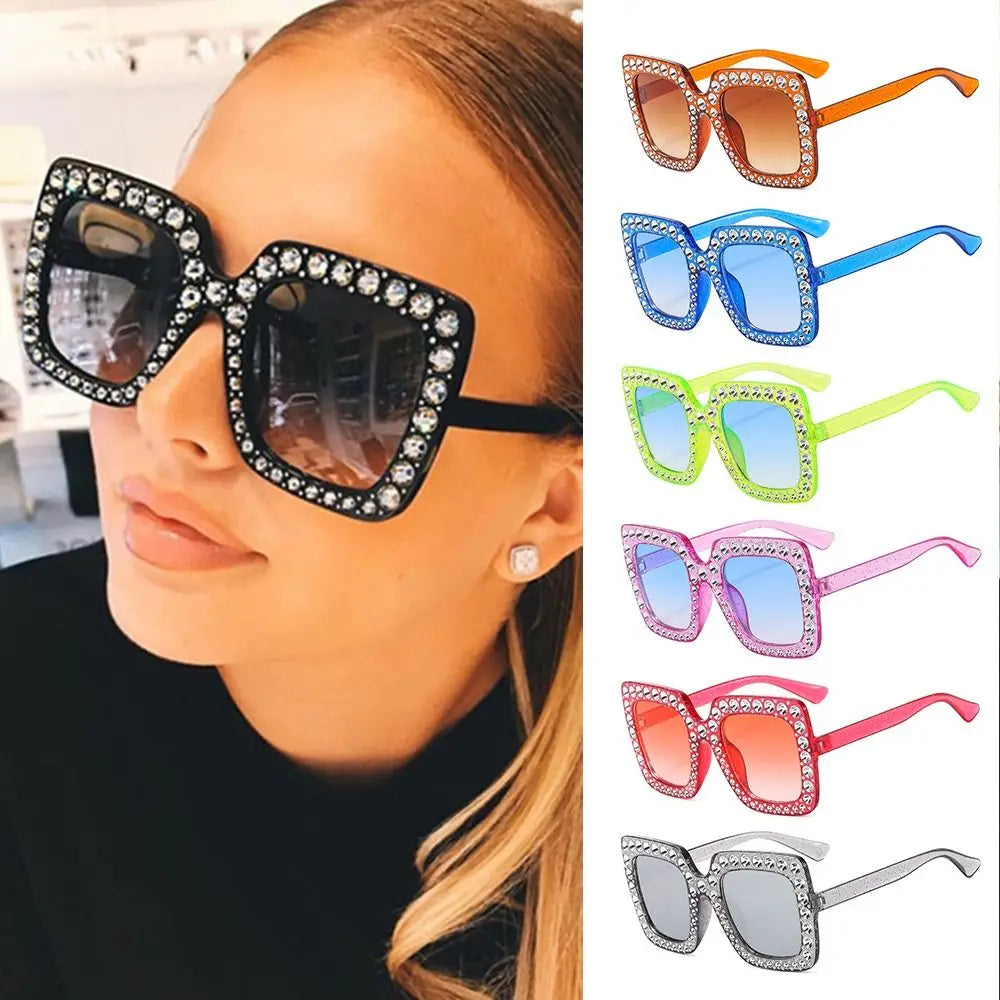 Sparkle in Style: Crystal Oversized Sunglasses for Women - Rhinestone Square Diamond Sun Glasses with Retro Big Frame ShopOnlyDeal