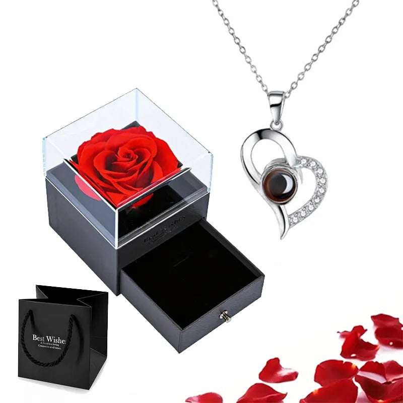 Projection Necklace Set with Rose Gift Box - 100 Languages 'I Love You' Heart Pendant Jewelry, 2023 Hot Sale Accessories, Perfect for Dropshipping 🌹💖🎁 ShopOnlyDeal