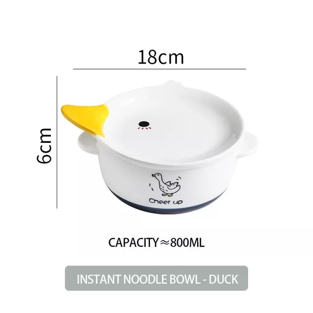 Ceramic Ramen Bowl with Lid Cute Instant Noodle Bowl Salad Rice Bowls Animal Kawaii Baby Bowl Child Cartoon Kitchen Tableware ShopOnlyDeal